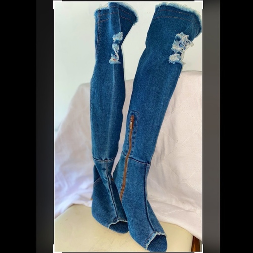 Size 40 thigh high denim heels